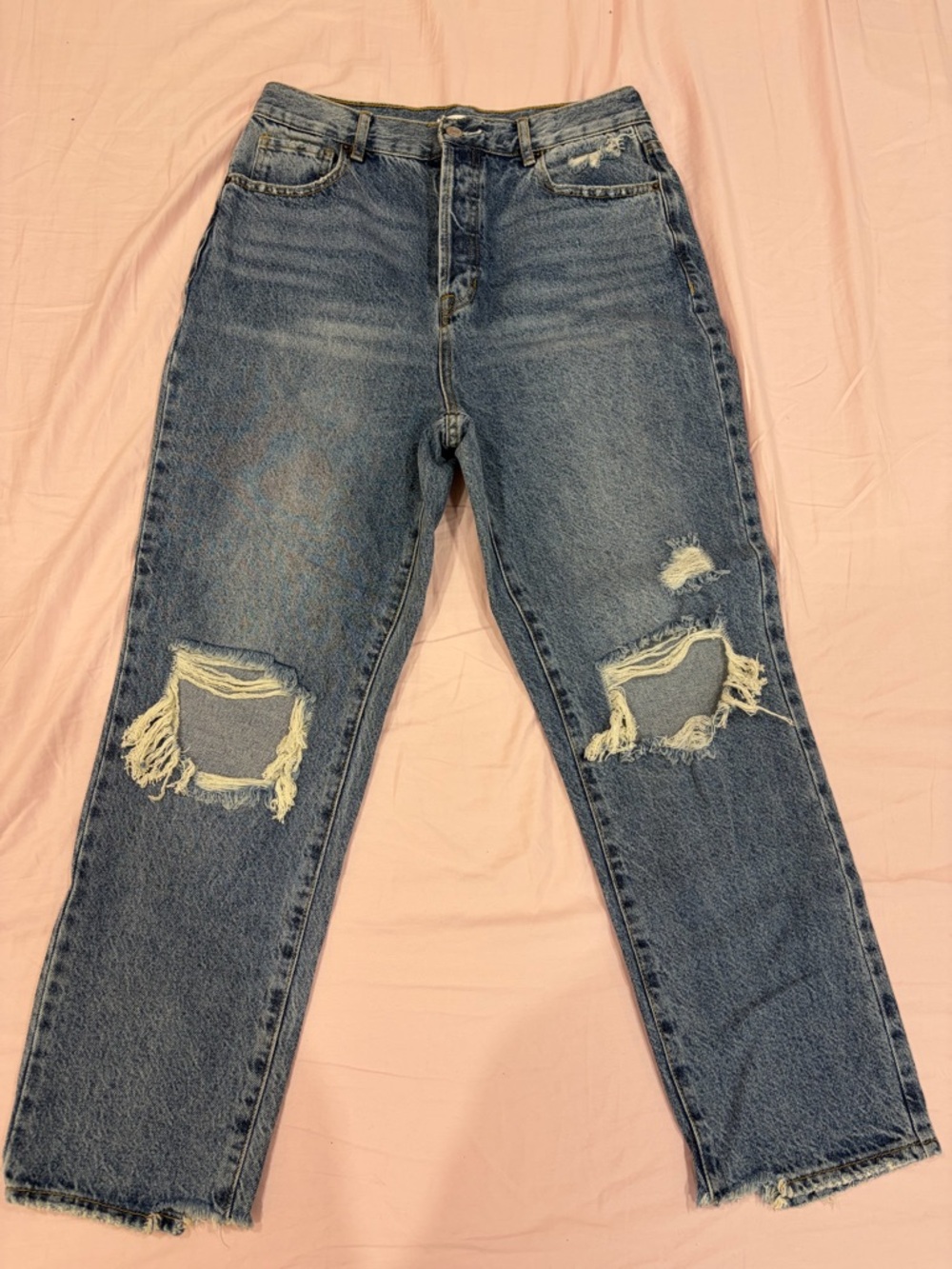 PacSun Women's Straight-Leg Distressed Blue Jeans